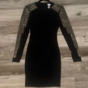 CACHÉ Scrunched Waist Studded Black Dress